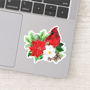 Sticker Cardinal rouge Poinsettia Bouquet Contour de Noël