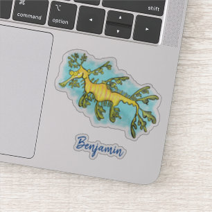 Sticker Caricature amusante de dragon de mer feuillu