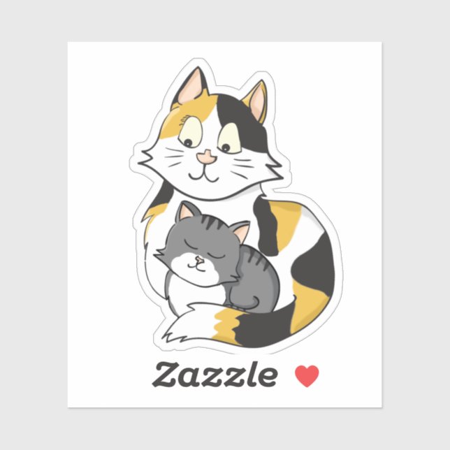 Sticker Caricature Calico Cat et Tabby Kitten (Feuille)