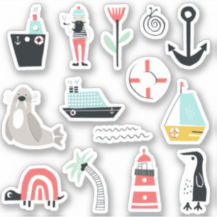 Sticker Caricature côté océan thème x14