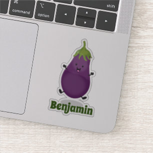 Sticker Caricature d'aubergine d'aubergine joliment heureu