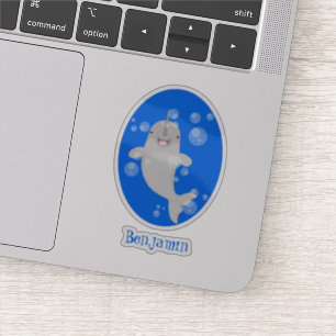 Sticker Caricature de bulles de narval joyeux