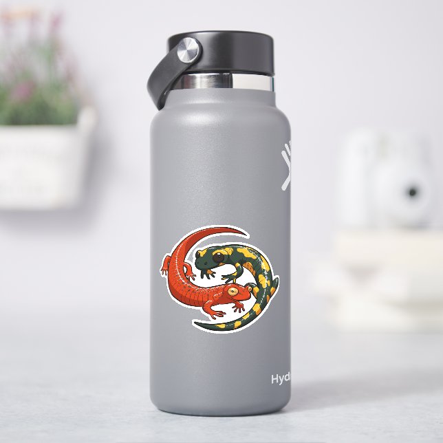 Sticker Caricature de deux amis de la salamandre souriante (HydroFlask)