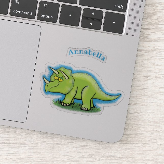 Sticker Caricature de dinosaure de triceratops vert mignon (Détail)