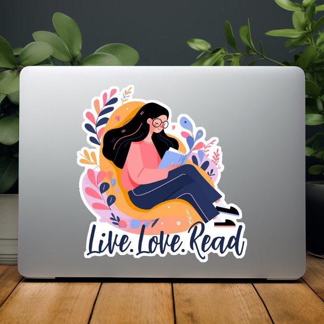 Sticker Caricature de la femme mignonne livre de lecture p (Cartoon of Cute Woman Reading Book Custom Sticker)