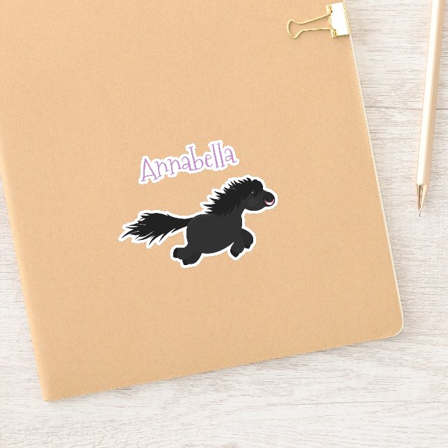 Sticker Caricature de poney noir mignon (Carnet)