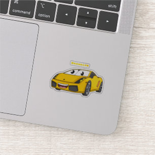 Sticker Caricature de voiture sport jaune joyeux