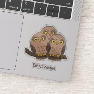Sticker Caricature en trio de chouette