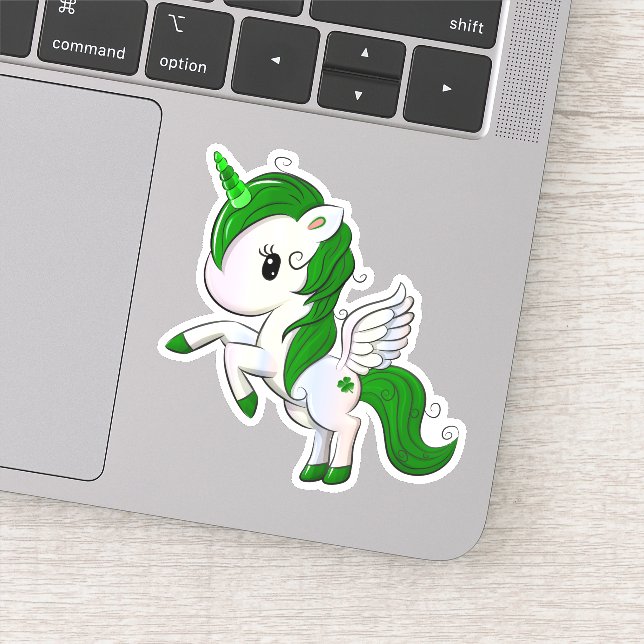 Sticker Caricature mignonne St. Patrick's Day Unicorn Pega (Détail)