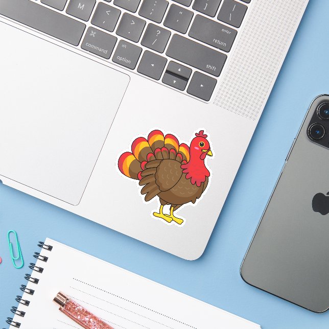 Sticker Caricature mignonne Turquie (Ordinateur portable avec iPhone)