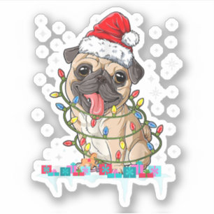 Sticker Carlin Noël Arbre Lumières Père Noël Chien Xmas Ca