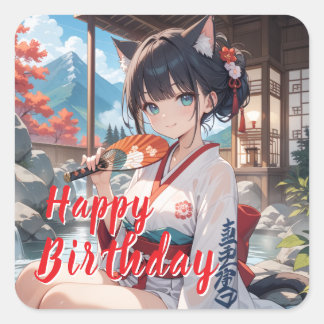 STICKER CARRÉ 温泉に入る猫耳娘