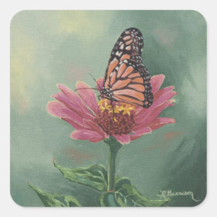 Sticker Carré 0465 Monarch Butterfly sur Zinnia
