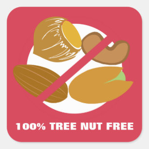Sticker Carré 100% Arbre Nut Sans Nut Allergie Avertissement