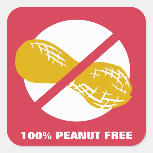 Sticker Carré 100% cacahuète sans arachide Personnalisable Rouge (Devant)