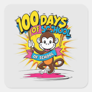 Sticker Carré 100 Jours de la célébration de l'école Monkey amus