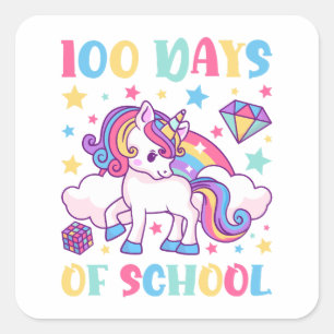Sticker Carré 100 Jours de l'école Unicorn Filles Enseignante