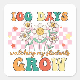 Sticker Carré 100 jours de regarder mes étudiants grandir Retro 