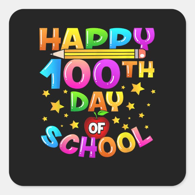 Sticker Carré 100 Jours d'enseignant scolaire 100e Jour d'école (Devant)