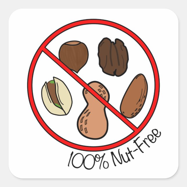 Sticker Carré 100% sans noix (noix d'arbre et cacahuètes) (Devant)