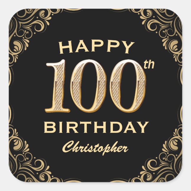 Sticker Carré 100e anniversaire de la Parties scintillant Noir e (Devant)