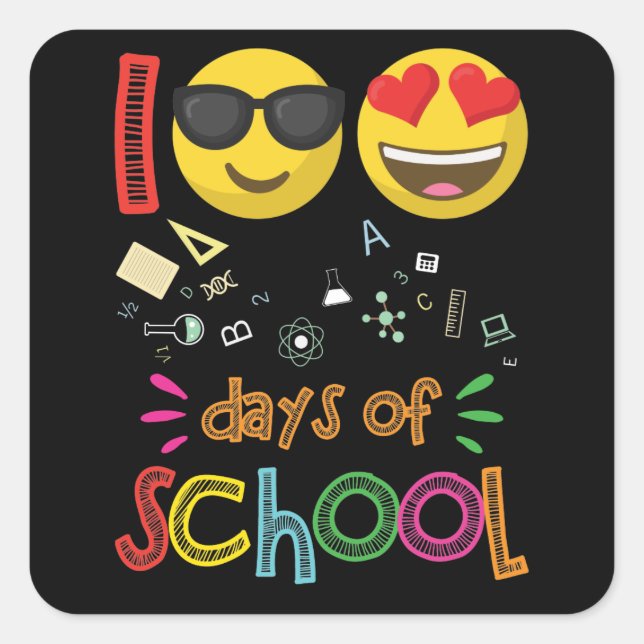 Sticker Carré 100e Jours de l'école maternelle Enseignant Emoji (Devant)
