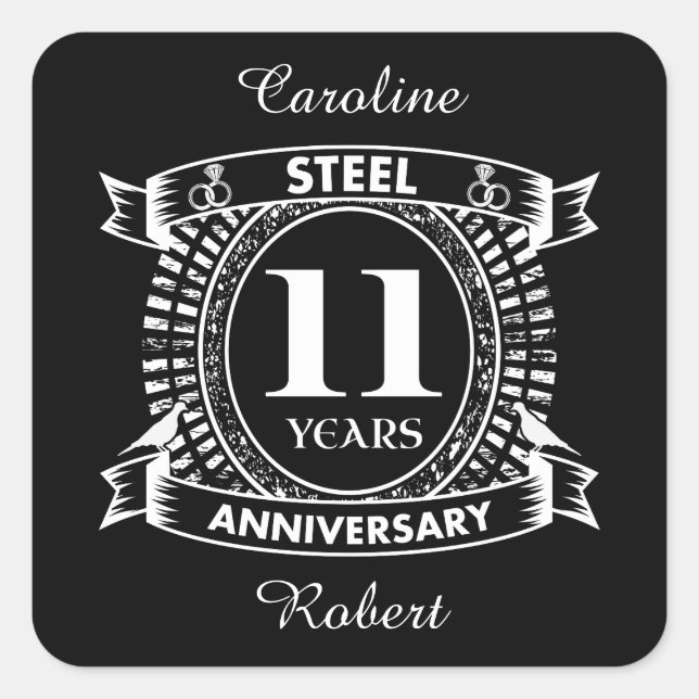 Sticker Carré 11E anniversaire du mariage acier (Devant)