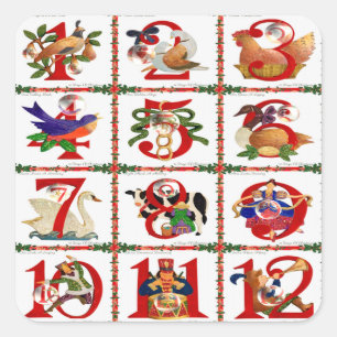 Sticker Carré 12 Jours De Caillot De Noël Imprimer Cadeaux