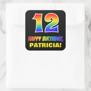 Sticker Carré 12e anniversaire : Bold, amusant, simple, arc-en-c