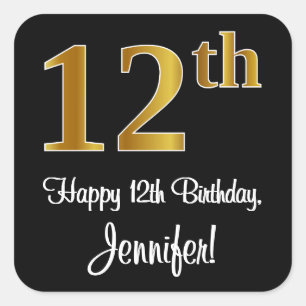 Sticker Carré 12e anniversaire - Elégant luxe Faux Gold Look #