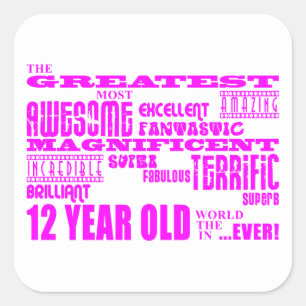 Sticker Carré 12èmes anniversaires de filles : Plus grands 12