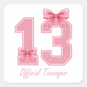 Sticker Carré 13 ans Coquette rose Bow Officielle Adolescent 13