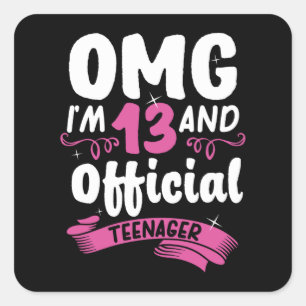 Sticker Carré 13e anniversaire de la adolescente officielle