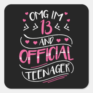 Sticker Carré 13e anniversaire de naissance d'une adolescente of