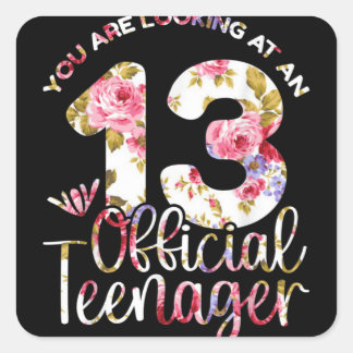 Sticker Carré 13e anniversaire filles 13 ans Ado adolescent