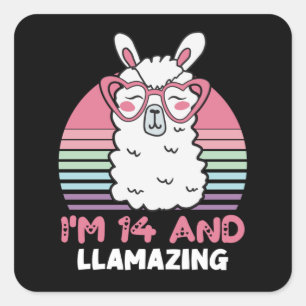 Sticker Carré 14 Ans Anniversaire Llamazing 14e Anniversaire Lla