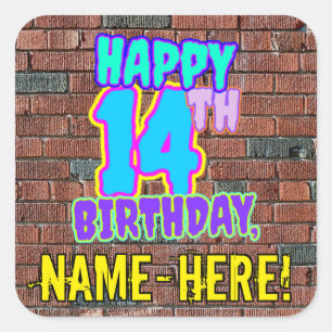 Sticker Carré 14e anniversaire - Amusant, Graffiti urbain inspir