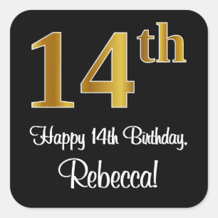 Sticker Carré 14e anniversaire - Elégant luxe Faux Gold Look #