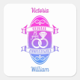 Sticker Carré 15e anniversaire de mariage de cristal traditionne