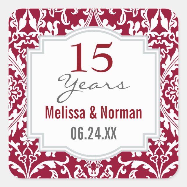 Sticker Carré 15e anniversaire du Mariage Ruby Red Damask A04A (Devant)