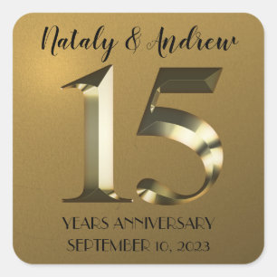 Sticker Carré 15e anniversaire Mariage d'or métallique
