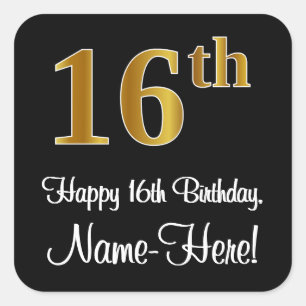 Sticker Carré 16e anniversaire - Elégant luxe Faux Gold Look #