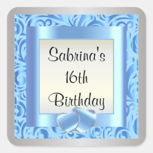 Sticker Carré 16e fête d'anniversaire   Texte do-it-yourself   B