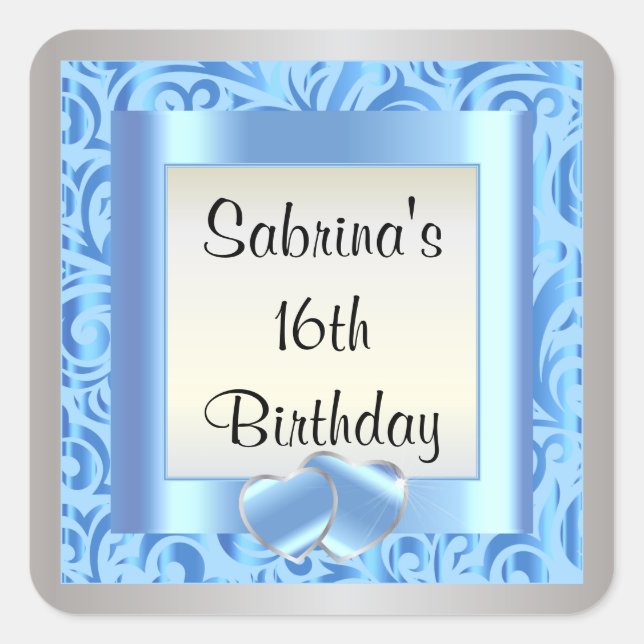 Sticker Carré 16e fête d'anniversaire | Texte do-it-yourself | B (Devant)