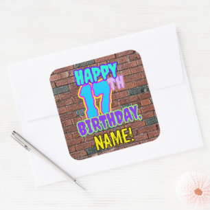 Sticker Carré 17e anniversaire - Amusant, Graffiti urbain inspir