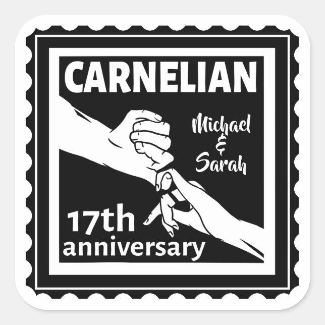 Sticker Carré 17e anniversaire du mariage noir et blanc (Devant)