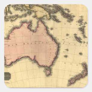 Sticker Carré 1818 carte de l'Autralasie - Australie, Nouvelle