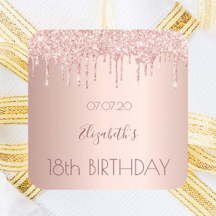 Sticker Carré 18e anniversaire blush rose or parties scintillant