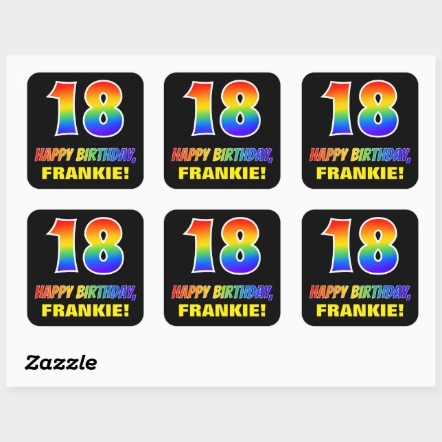Sticker Carré 18e anniversaire : Bold, amusant, simple, arc-en-c (Feuille)