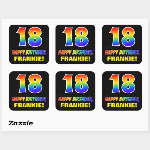 Sticker Carré 18e anniversaire : Bold, amusant, simple, arc-en-c